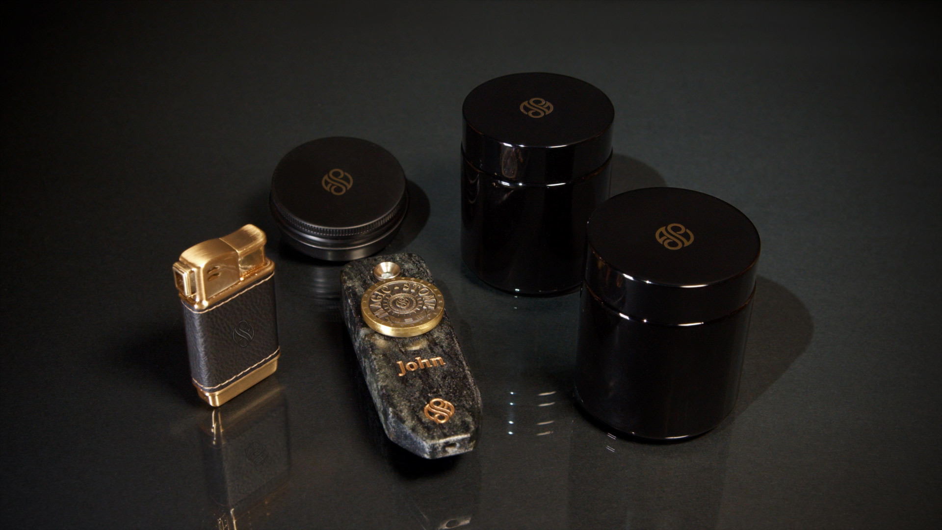 MagicStone Optimum Package includes our custom Flame lighter, 2 Dragon Glass stash jars and a tin with a dozen baskets.