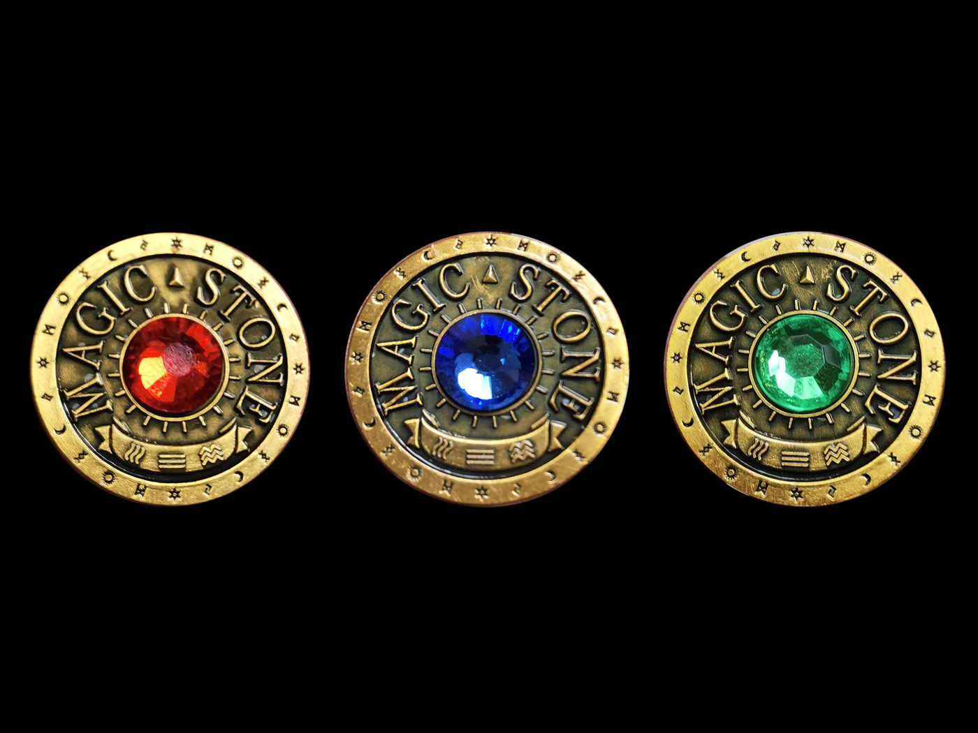 MagicStone Alchemy custom minted coin cap availble in three gem colors: ruby, sapphire, or emerald.