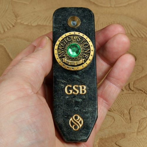 MagicStone Odyssey II heat-don't-burn cannabis instrument soapstone with custom engraving personalization and optional gemstone coin