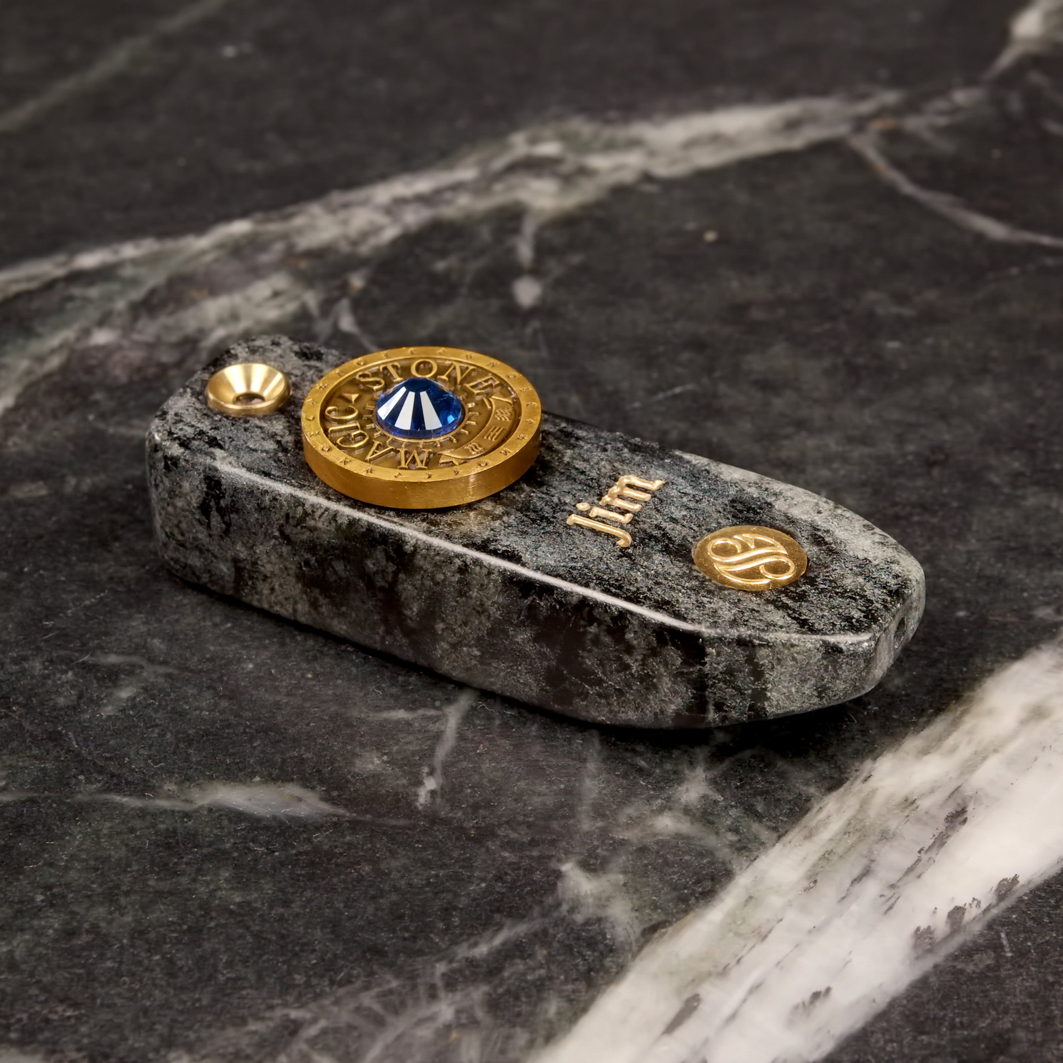 MagicStone Odyssey2 heat-don't-burn cannabis instrument soapstone with custom engraving personalization and optional gemstone coin cap.