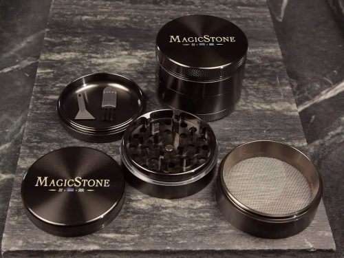 MagicStone's robust, 4-part portable grinder made from aircraft-quality aluminum.